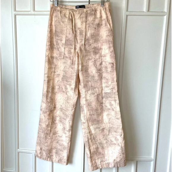ZARA PRINTED CARGO PANTS PINK WHITE Size Small Wide Leg excellent condition - Picture 7 of 13